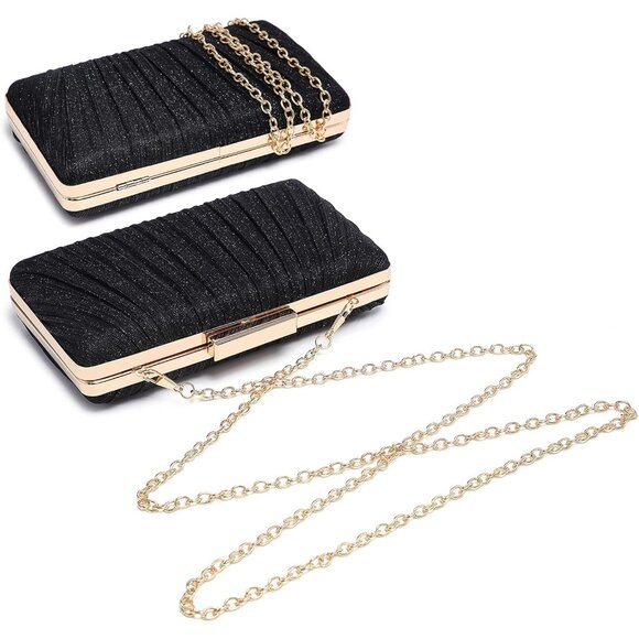 ⚡ Women's Evening Cocktail Glitter Formal Party Prom Black Clutch Handbags - Picture 3 of 6